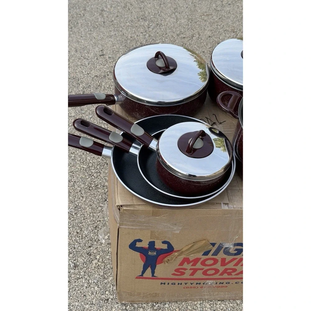 T-fal Armal Cookware Set Pots Pans Lids Burgundy‎